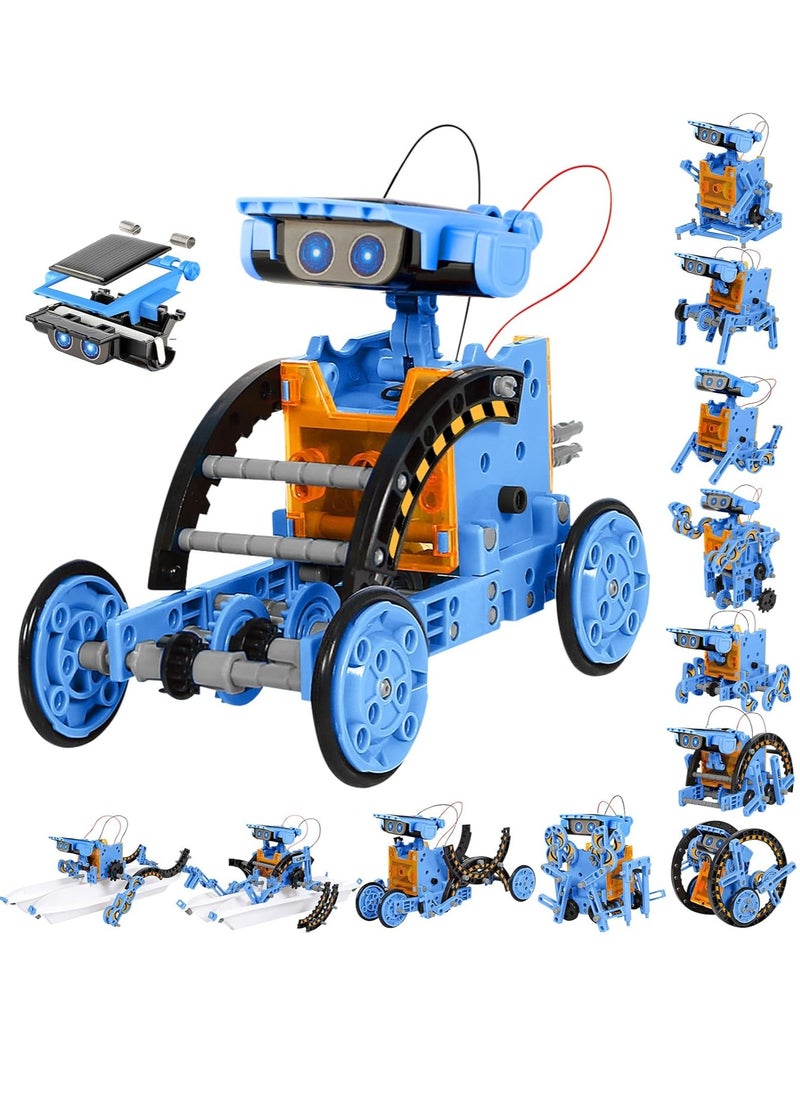 MAGIC VAULT STEM Projects 12 in 1 Solar Robot Toys for Kids, 190 Pieces Solar and Cell Powered Dual Drive Motor DIY Building Science Learning Educational Experiment Kit, Gift for Boys Girls Aged 8-12 (BLUE)  - Image 1