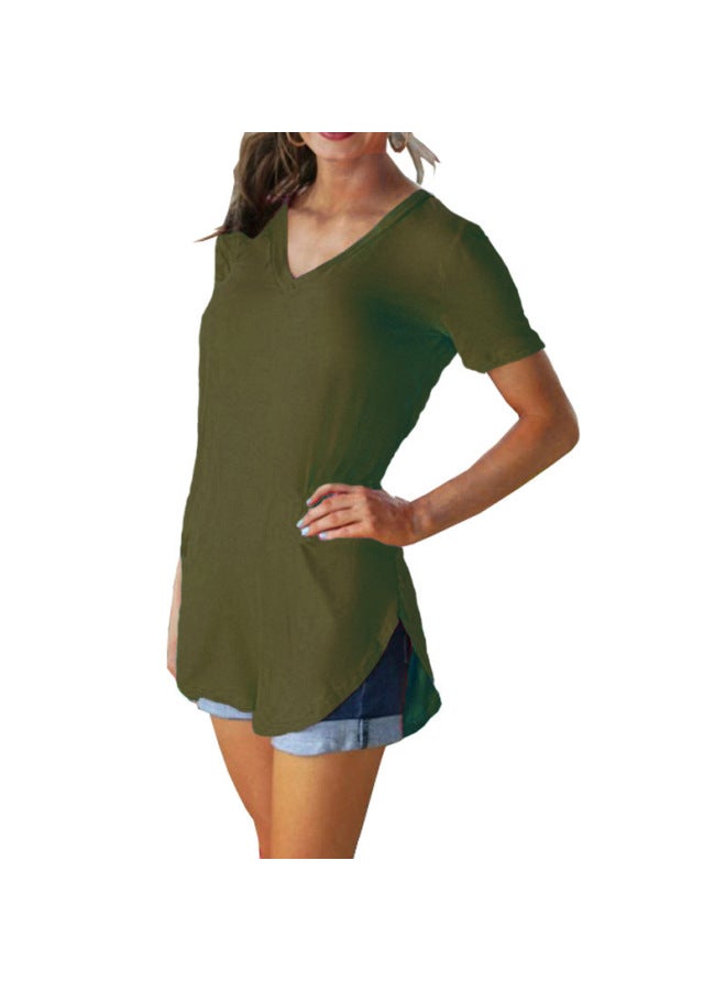 Spring And Summer Women's Large Size V-neck Loose Casual Top T-shirt For Women
