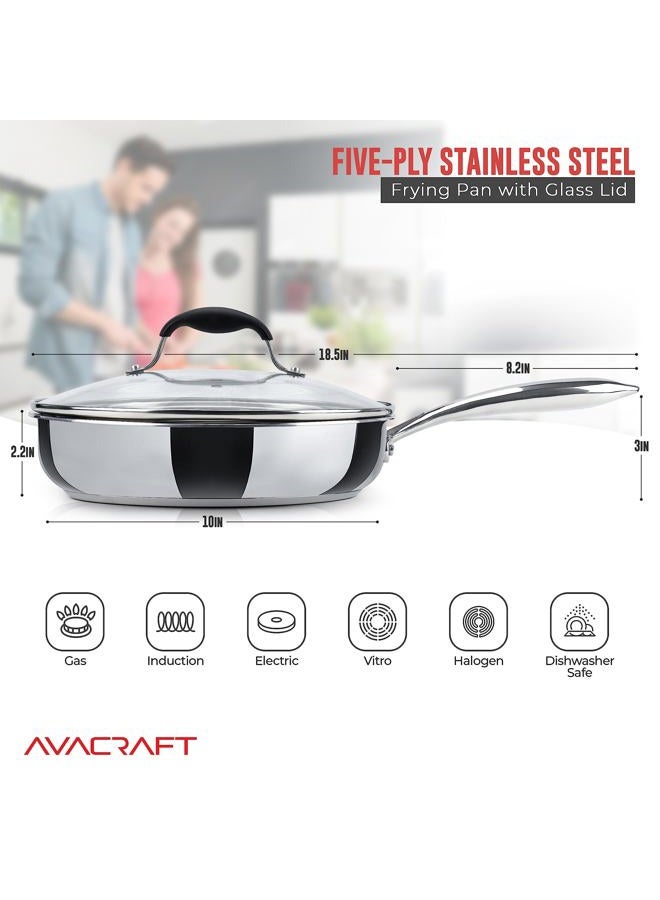 AVACraft (Tri-Ply Capsule Bottom, 25cm ) - 18/10 Stainless Steel Frying Pan with Glass Lid, Two Side Spouts for Easy Pour and Ergonomic Handle, Fry Pan (Tri-Ply Capsule Bottom, 25cm ) - Image 2