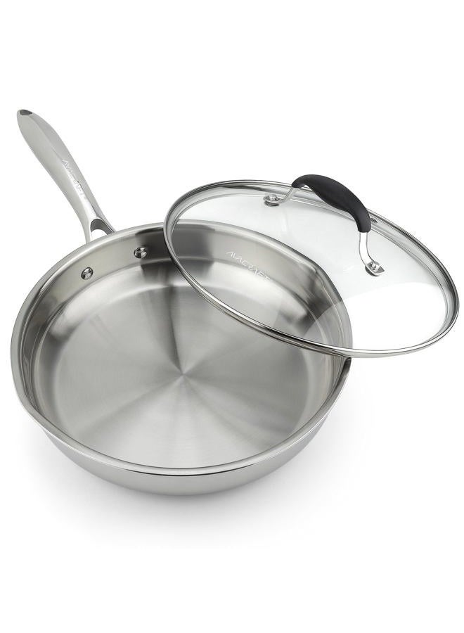 AVACraft (Tri-Ply Capsule Bottom, 25cm ) - 18/10 Stainless Steel Frying Pan with Glass Lid, Two Side Spouts for Easy Pour and Ergonomic Handle, Fry Pan (Tri-Ply Capsule Bottom, 25cm ) - Image 1