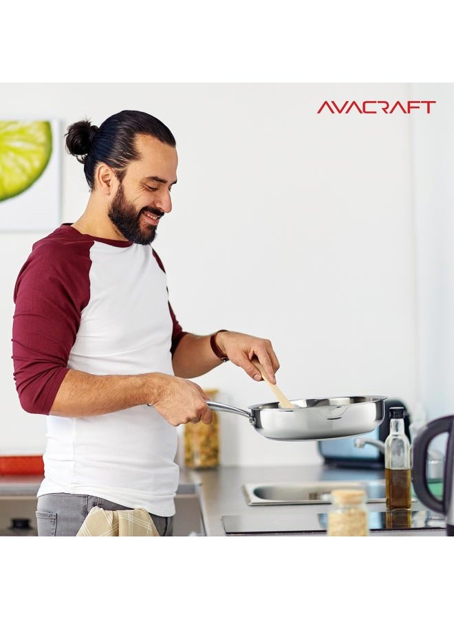 AVACraft (Tri-Ply Capsule Bottom, 25cm ) - 18/10 Stainless Steel Frying Pan with Glass Lid, Two Side Spouts for Easy Pour and Ergonomic Handle, Fry Pan (Tri-Ply Capsule Bottom, 25cm ) - Image 5