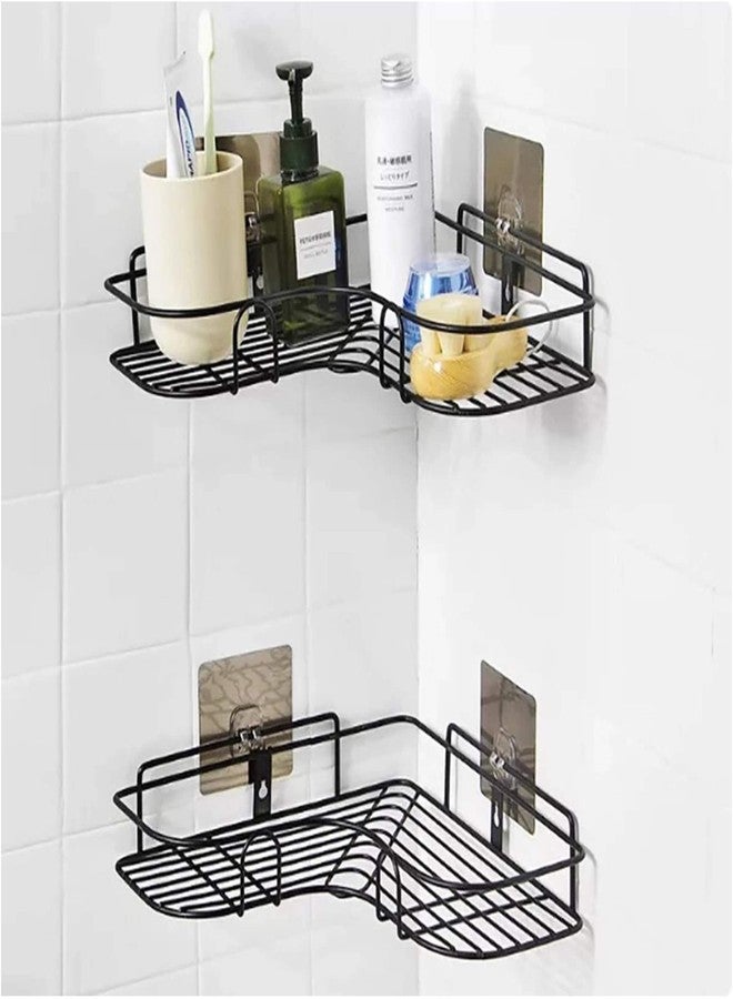 Shynora Shelf-Adhesive Bathroom & Kitchen Corner Storage Organizer Rack/Shelf Wall Mounted (No Drilling Required) | Bathroom Accessories Metal with Powder Coated Finish (Black, Pack of 2) - Image 1