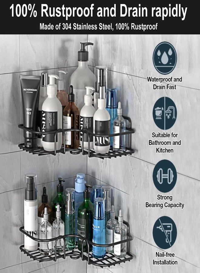 Shynora Shelf-Adhesive Bathroom & Kitchen Corner Storage Organizer Rack/Shelf Wall Mounted (No Drilling Required) | Bathroom Accessories Metal with Powder Coated Finish (Black, Pack of 2) - Image 3