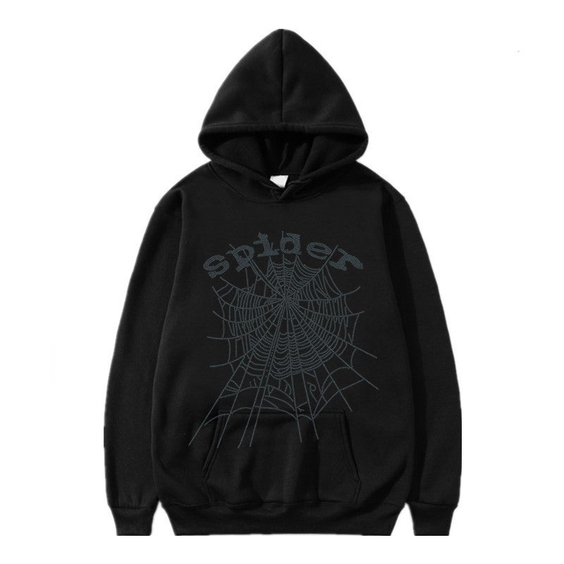 Unisex Sp5der Rhinestone Hoodie Autumn Spring Jacket Black 