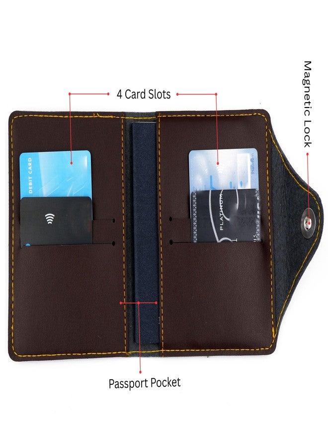 Asraw Premium Unisex Faux Leather Passport Cover - Magnetic Button Lock Passport Holder Cover Wallet (Plain Cover, Brown) - Image 5
