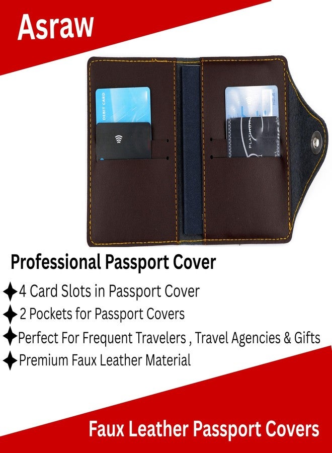 Asraw Premium Unisex Faux Leather Passport Cover - Magnetic Button Lock Passport Holder Cover Wallet (Plain Cover, Brown) - Image 4