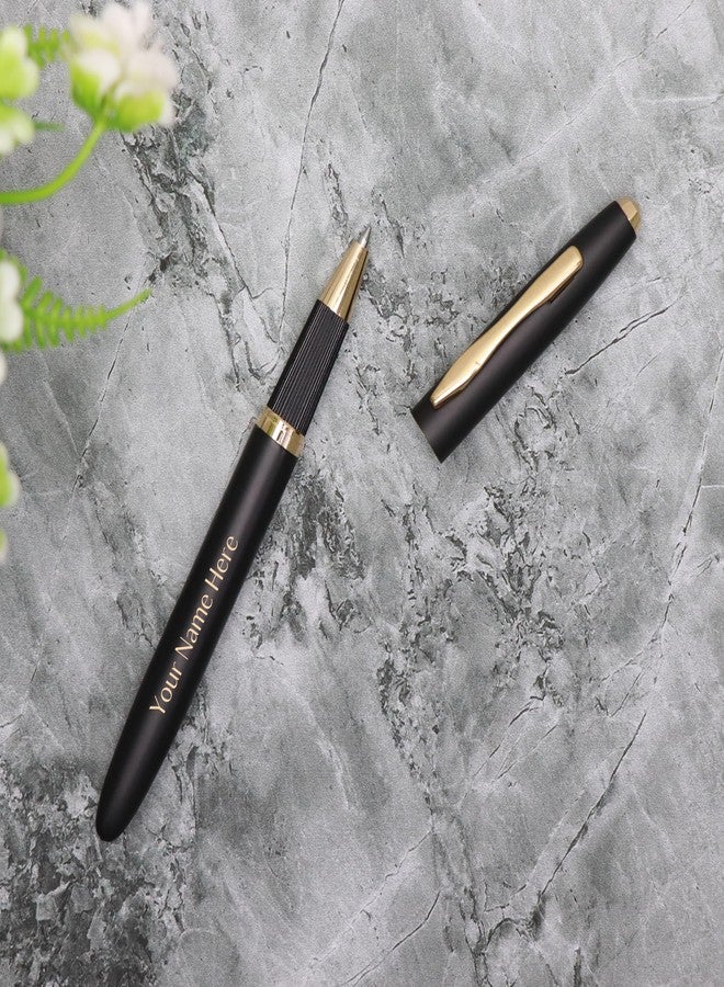 CrownLit Customizable Metal Pen with Laser Engraving, Magnetic Cap, Roller Ball Refillable, Black and Golden, Blue Ink - Image 5
