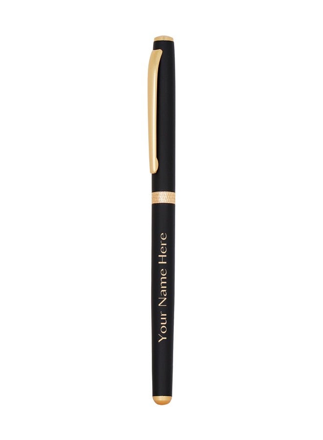 CrownLit Customizable Metal Pen with Laser Engraving, Magnetic Cap, Roller Ball Refillable, Black and Golden, Blue Ink - Image 1