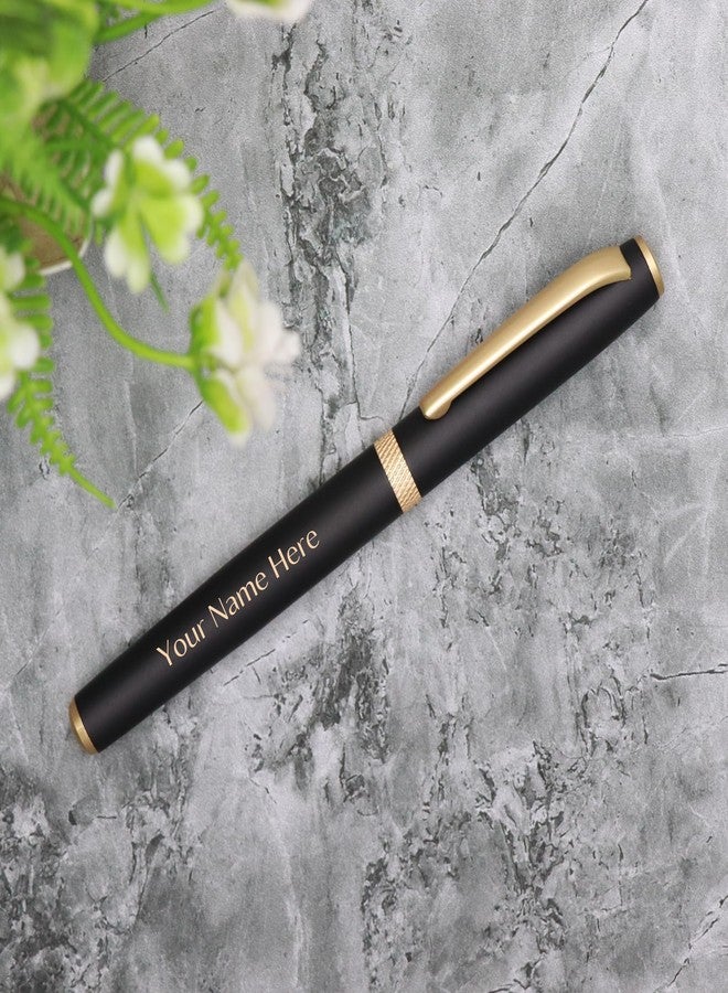 CrownLit Customizable Metal Pen with Laser Engraving, Magnetic Cap, Roller Ball Refillable, Black and Golden, Blue Ink - Image 2