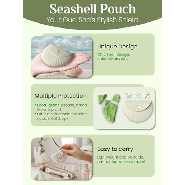 Rena Chris Gua Sha Facial Tools, Xiuyan Jade Stone Guasha Tool for Face Massage, Manual Facial Massager Tool for Jawline Sculpting and Puffiness Reduction with Silicone Case (Green) - Image 3