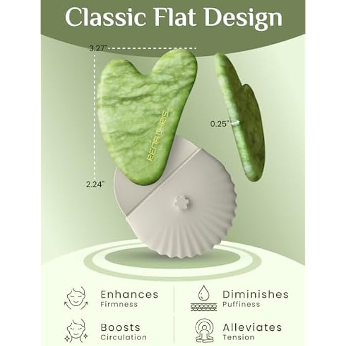 Rena Chris Gua Sha Facial Tools, Xiuyan Jade Stone Guasha Tool for Face Massage, Manual Facial Massager Tool for Jawline Sculpting and Puffiness Reduction with Silicone Case (Green) - Image 2