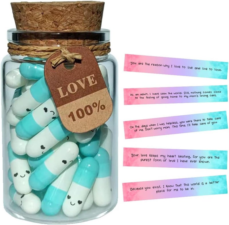 Infmetry Mothers Day Gifts Prewritten Message In Capsule Lovely Notes Pills Birthday Gifts For Mom From Daughter Son (Light Blue Mom 50pcs) - Image 1