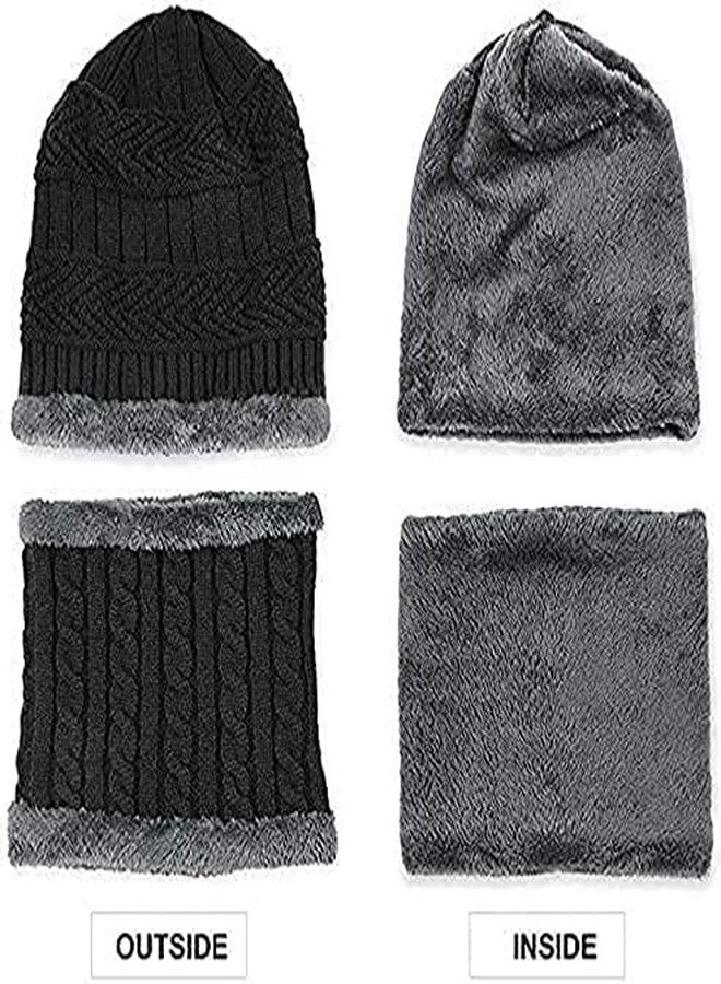 NAITH 2 Pairs Men's & Women's Snow Proof,Inside Fur, Warm Woolen Cap with Neck Muffler/Neck Warmer/Scarf for Winters - Free Size Unisex Beanie Cap with Neck Warmer (Black,Brown, Wool) - Image 4