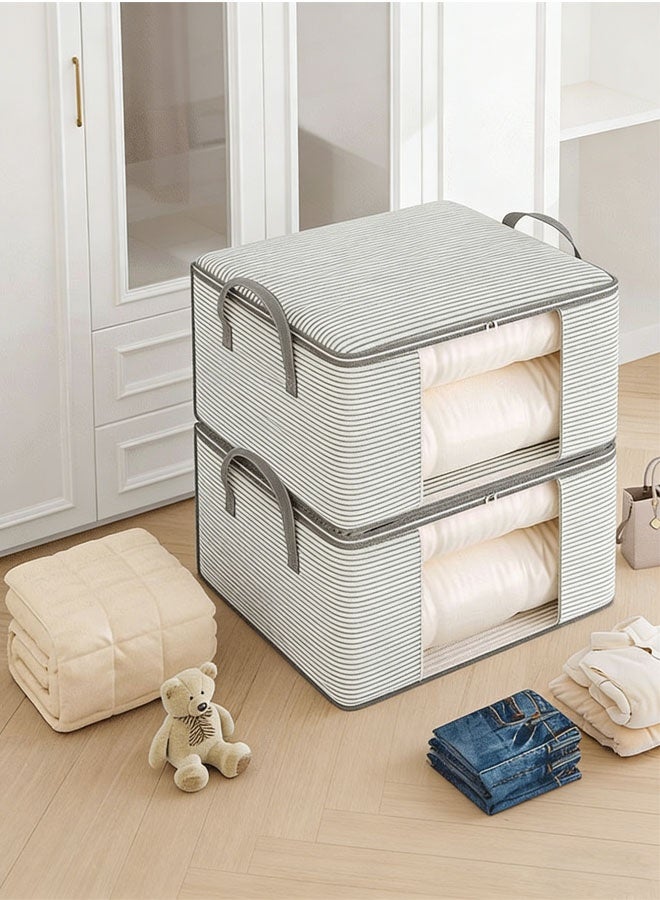 حقيبة تخزين كبيرة للألحفة مزودة بمقابض حمل، صناديق تخزين ملابس محمولة، منظمات ملابس قابلة للطي، حاويات تخزين بسحاب للبطانيات وأغطية الأسرة، 60 × 40 × 30 سم - Image 3