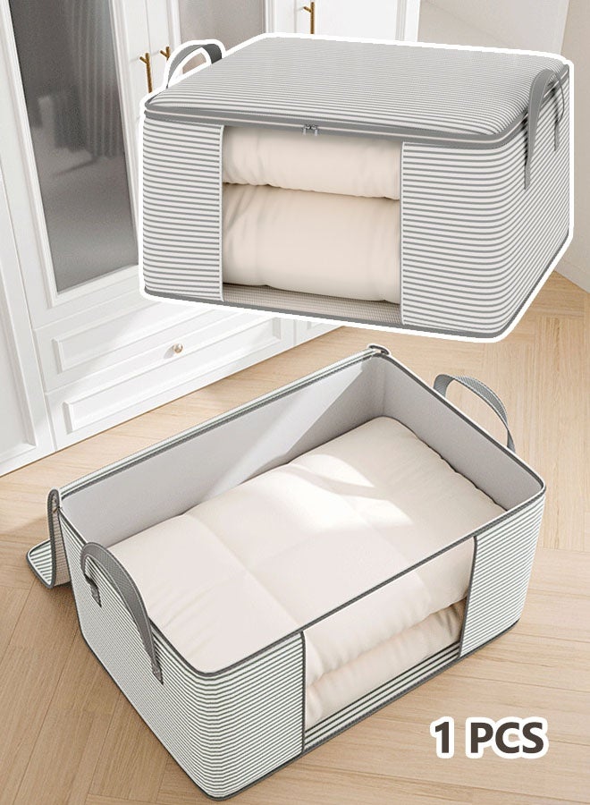 حقيبة تخزين كبيرة للألحفة مزودة بمقابض حمل، صناديق تخزين ملابس محمولة، منظمات ملابس قابلة للطي، حاويات تخزين بسحاب للبطانيات وأغطية الأسرة، 60 × 40 × 30 سم - Image 1