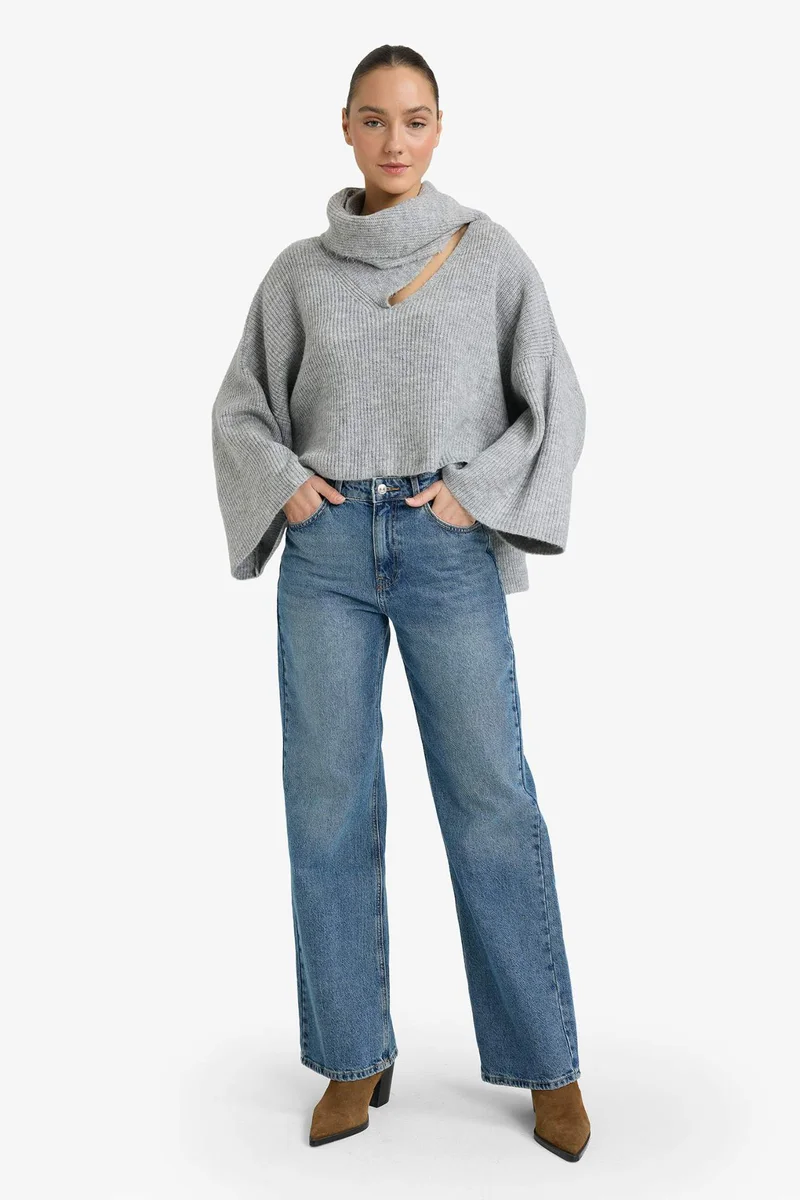 Defacto Oversize Fit Shawl Collar Knitwear Pullover