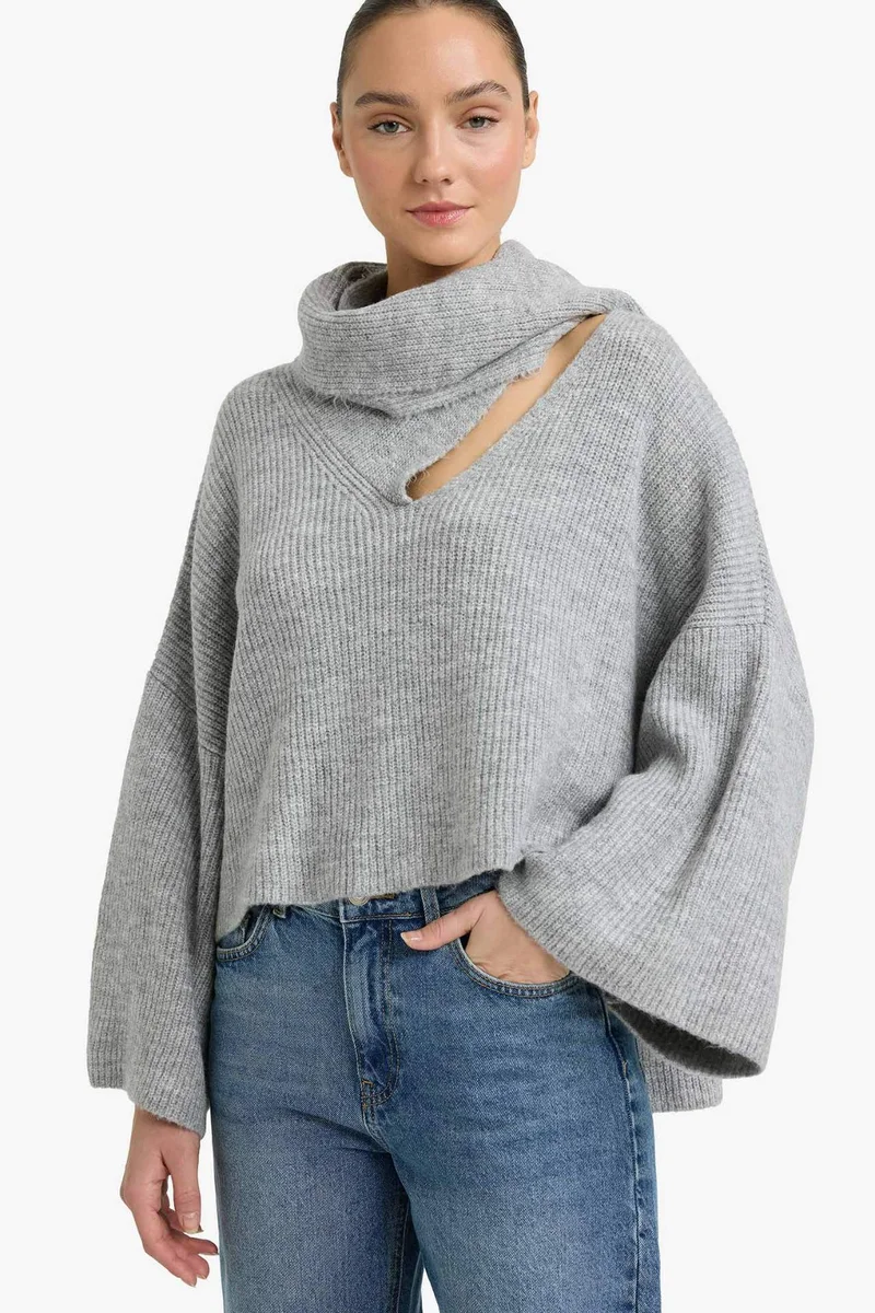 Defacto Oversize Fit Shawl Collar Knitwear Pullover