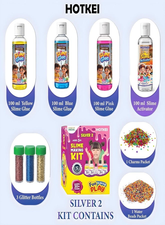 HOTKEI (Make 15+ Slimes) Multicolor Scented DIY Toy Slimy Slime Activator Glue Gel Jelly Putty Making kit Set Toy Birthday Gift for Boys Girls Kids 3 Colored Glue | 1 Activator | Accessories - Image 2