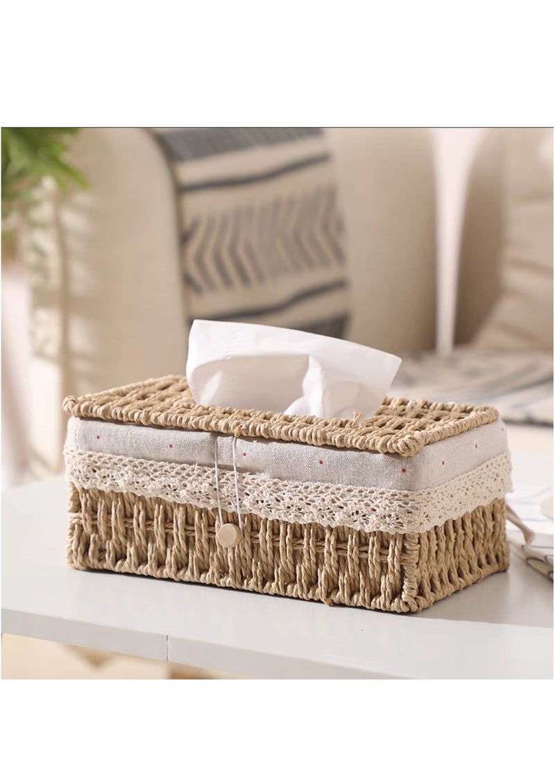 LINGWEI Tissue Box Cover Holder Tissue Case Napkin Dispenser Hand Woven Napkin Holder Napkin Case  - Image 1