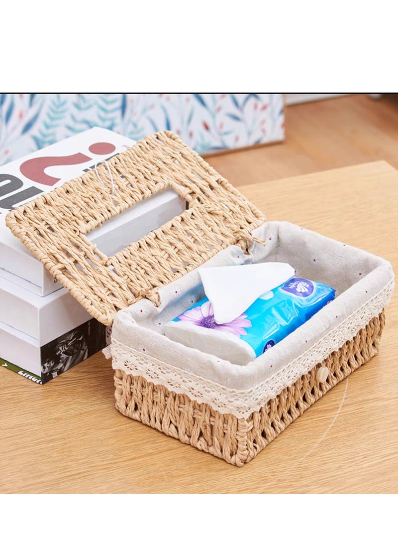LINGWEI Tissue Box Cover Holder Tissue Case Napkin Dispenser Hand Woven Napkin Holder Napkin Case  - Image 4