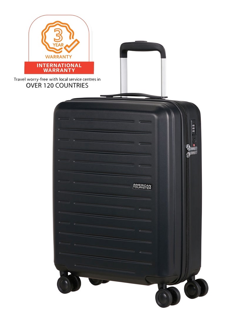 AMERICAN TOURISTER Aerojoy Suitcase, Cabin Size 55 cm / 20 inch, 4 Wheels, Hard Top, ABS, Black|TSA Lock|Inner Mesh Zippered Divider|Cross Ribbons|Lightweight - 3 Years International Warranty - Image 1