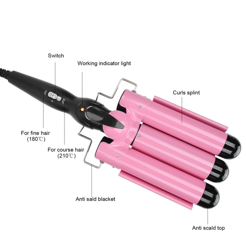 Vruping 3 Barrel Curling Iron, Beach Waver, Tourmaline Ceramic Shaft, 4 Sizes: 22mm, 25mm, 28mm, 32mm - Image 5