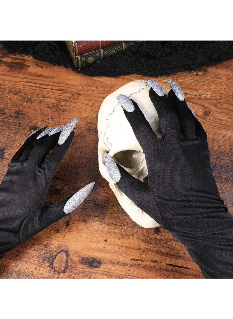 SYOSI - Pack of 2 Cosplay Costume Gloves Attached Long Fingernails Party DIY Decorations Best Gift for DIY Party Event Supplies Black - Image 1