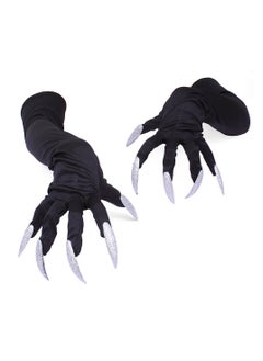 Pack of 2 Cosplay Costume Gloves Attached Long Fingernails Party DIY Decorations Best Gift for DIY Party Event Supplies Black