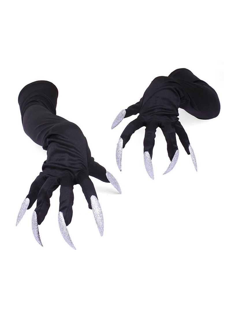 SYOSI - Pack of 2 Cosplay Costume Gloves Attached Long Fingernails Party DIY Decorations Best Gift for DIY Party Event Supplies Black - Image 1