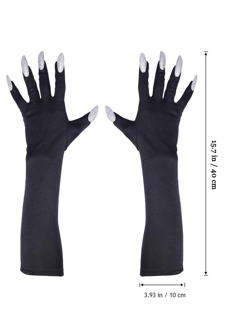 SYOSI - Pack of 2 Cosplay Costume Gloves Attached Long Fingernails Party DIY Decorations Best Gift for DIY Party Event Supplies Black - Image 1