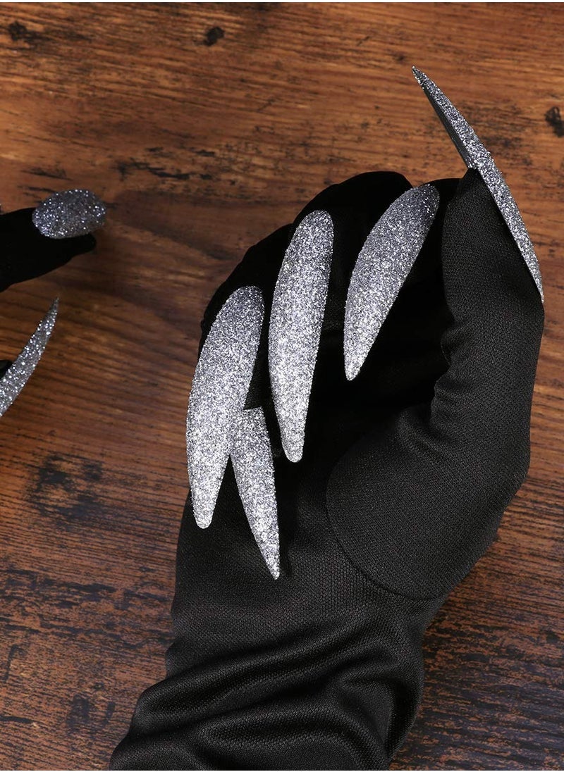SYOSI - Pack of 2 Cosplay Costume Gloves Attached Long Fingernails Party DIY Decorations Best Gift for DIY Party Event Supplies Black - Image 1