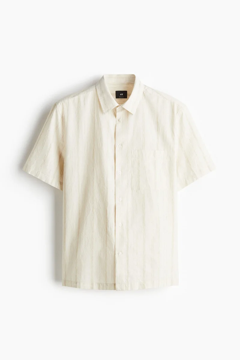 H&M 001-10-210-White Light Regular Fit Short-sleeved shirt for Men | Best Price UAE