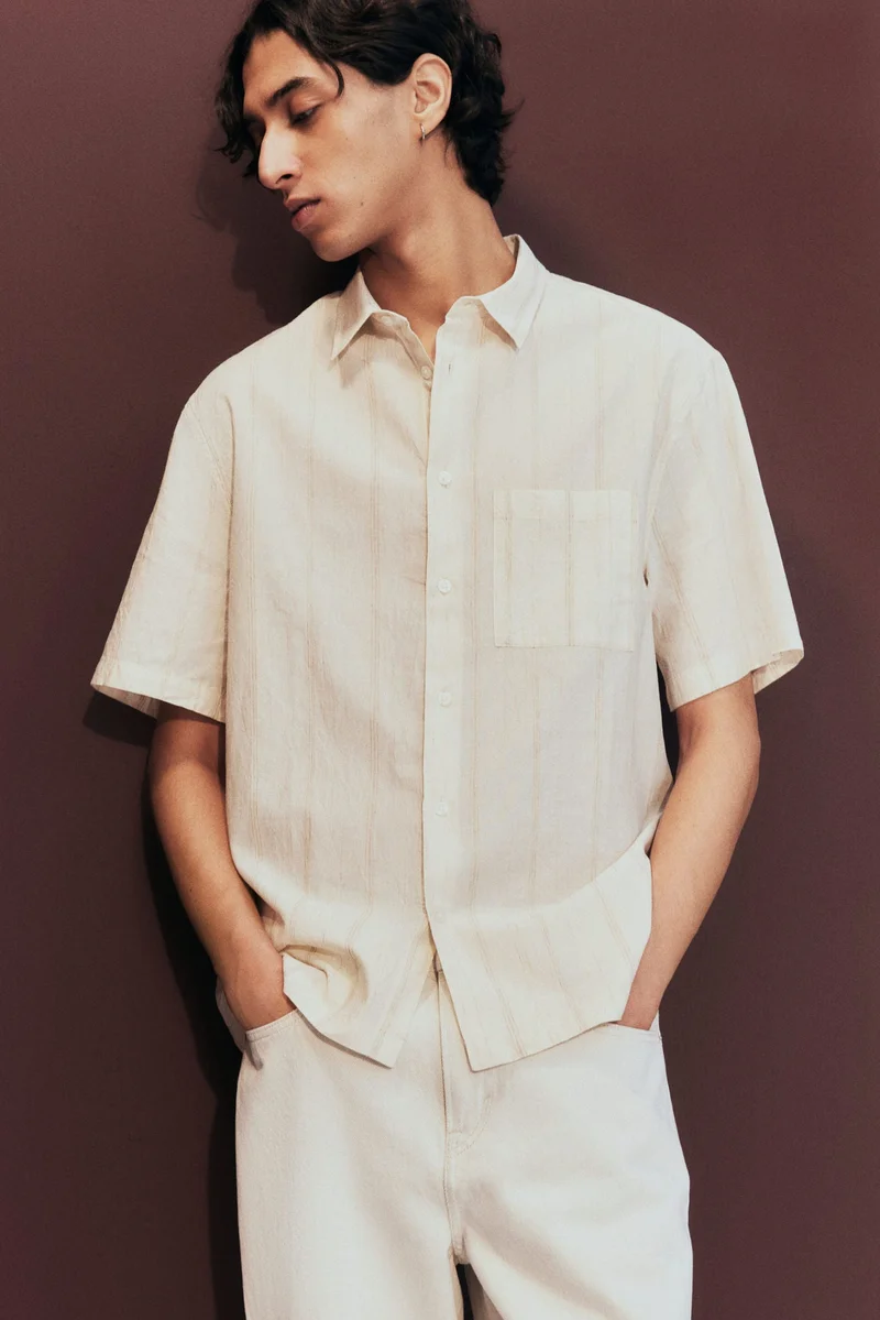 H&M 001-10-210-White Light Regular Fit Short-sleeved shirt for Men | Best Price UAE