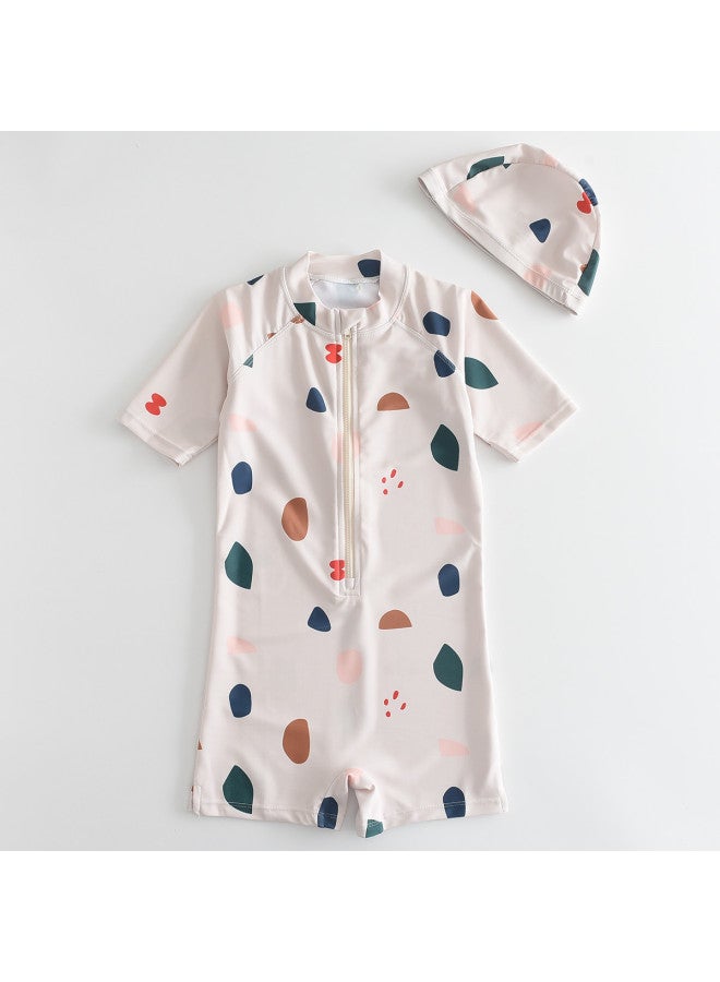 بامبل بي قبعة سباحة مجانية • بدلة سباحة أطفال قطعة واحدة بأكمام قصيرة ومقبض سحاب وشورت سباحة للينابيع الحارة - Image 2