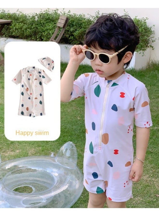 بامبل بي قبعة سباحة مجانية • بدلة سباحة أطفال قطعة واحدة بأكمام قصيرة ومقبض سحاب وشورت سباحة للينابيع الحارة - Image 1