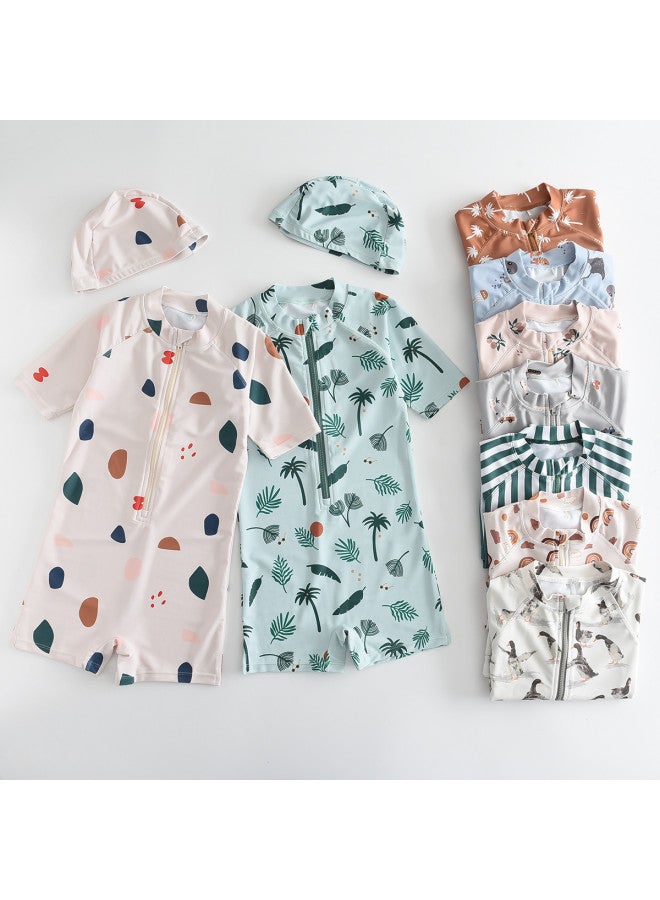 بامبل بي قبعة سباحة مجانية • بدلة سباحة أطفال قطعة واحدة بأكمام قصيرة ومقبض سحاب وشورت سباحة للينابيع الحارة - Image 3