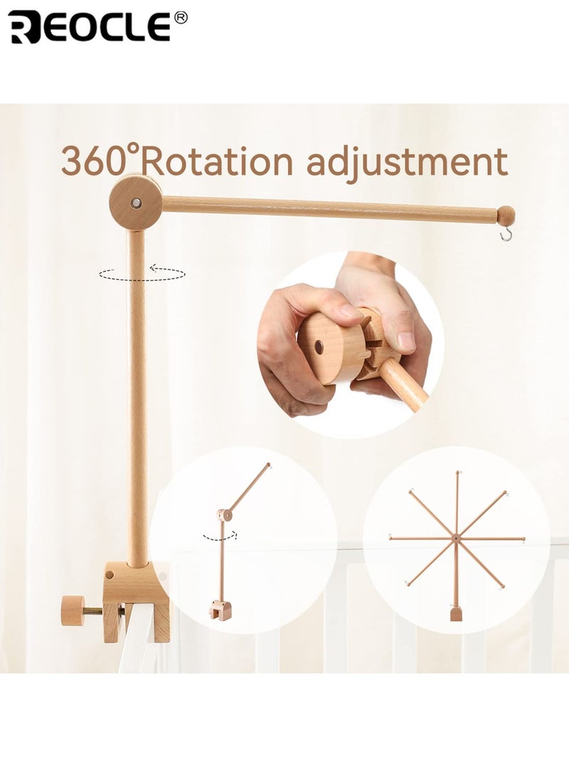 REOCLE Baby's Wooden Crib Mobile Stand with Soothing Mobile Attachment Newborn Bedside Organizer with Adjustable Arm for Nursery Decor - Image 2