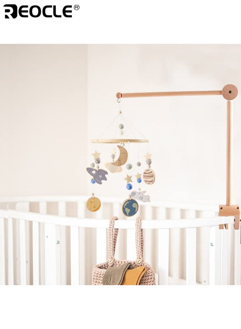 REOCLE Baby's Wooden Crib Mobile Stand with Soothing Mobile Attachment Newborn Bedside Organizer with Adjustable Arm for Nursery Decor - Image 5