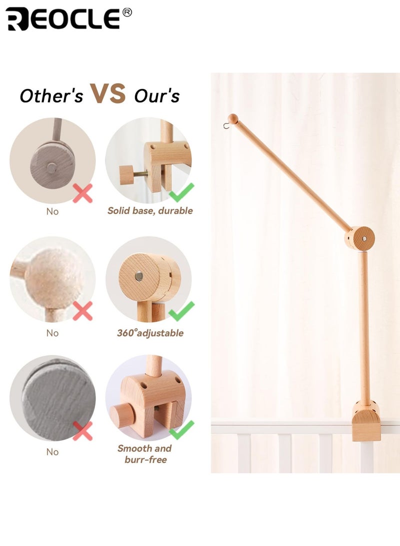 REOCLE Baby's Wooden Crib Mobile Stand with Soothing Mobile Attachment Newborn Bedside Organizer with Adjustable Arm for Nursery Decor - Image 4