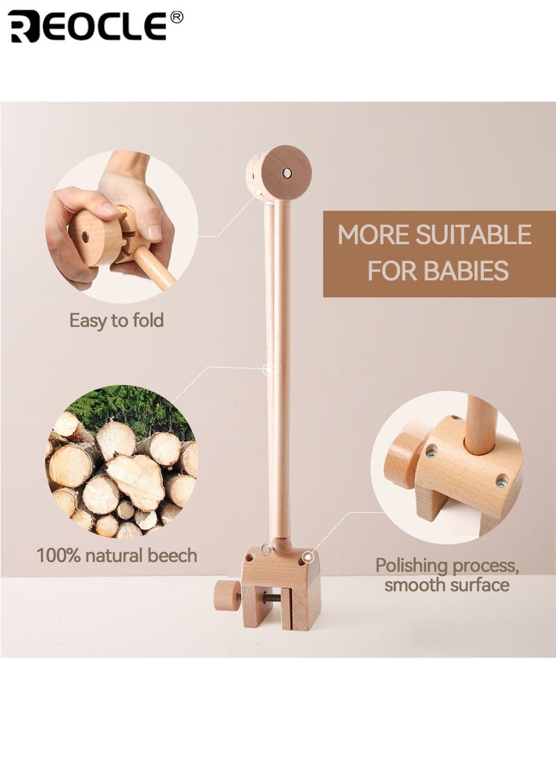 REOCLE Baby's Wooden Crib Mobile Stand with Soothing Mobile Attachment Newborn Bedside Organizer with Adjustable Arm for Nursery Decor - Image 3