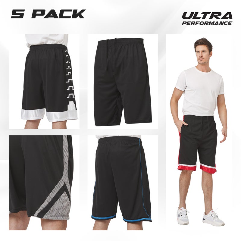 Ultra Performance شورتات رياضية للرجال 5 عبوات أداء فائق، شورتات رياضية للجيم، شورتات كرة سلة للرجال، 5X - Image 2