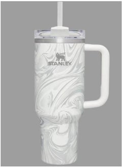 Quencher H2.0 FlowState 40 oz Vacuum Insulated Tumbler – Rose Quartz Swirl Travel Mug with Reusable Lid and Straw for Water, Coffee, Smoothies, Iced Tea – Durable, Stylish, and Leakproof – Perfect for Daily Hydration and On-the-Go Convenience