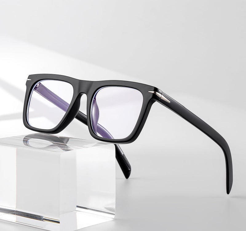 Gleyemor Blue Light Glasses for Men Women Trendy Square Frame Blue Light Blocking Lens Computer Glasses (Black + Transparent) - Image 4