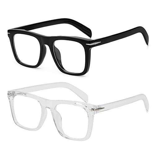 Gleyemor Blue Light Glasses for Men Women Trendy Square Frame Blue Light Blocking Lens Computer Glasses (Black + Transparent) - Image 1