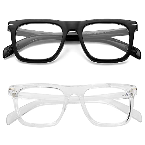 Gleyemor Blue Light Glasses for Men Women Trendy Square Frame Blue Light Blocking Lens Computer Glasses (Black + Transparent) - Image 2