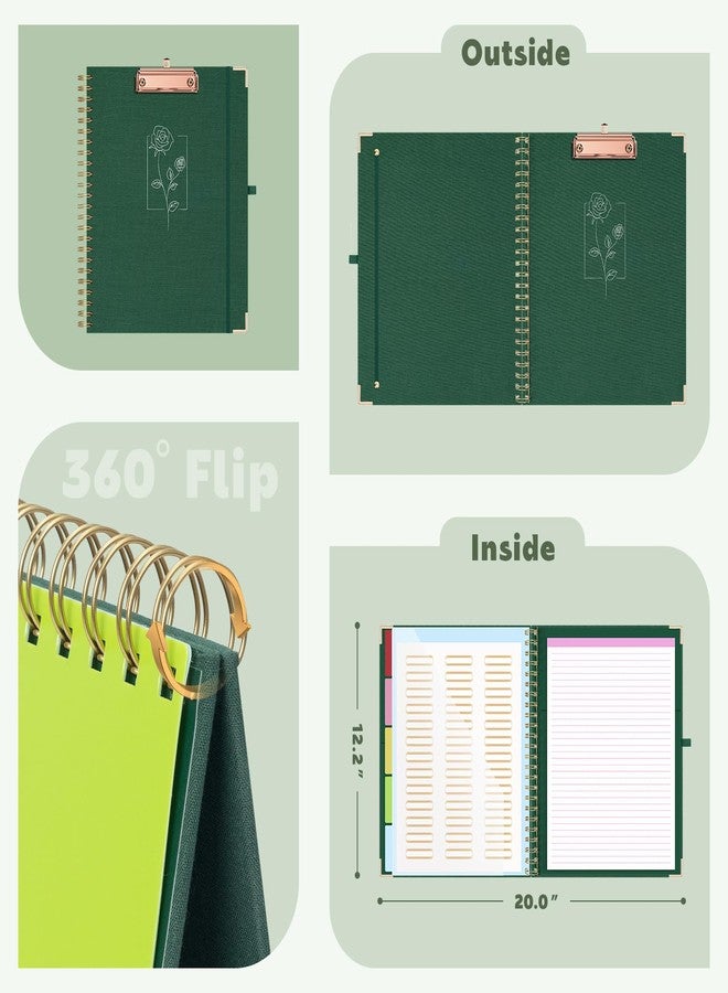 EYROZILL Clipboard with Storage, Clipboard Folio with Refillable Lined Notepad, Spiral Clipboards for Letter Size with 5 Folders and 10 Pockets, Cute Clip Board for Office, 8.5'' x 11'' (Dark Green) - Image 3