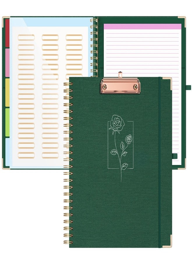 EYROZILL Clipboard with Storage, Clipboard Folio with Refillable Lined Notepad, Spiral Clipboards for Letter Size with 5 Folders and 10 Pockets, Cute Clip Board for Office, 8.5'' x 11'' (Dark Green) - Image 1