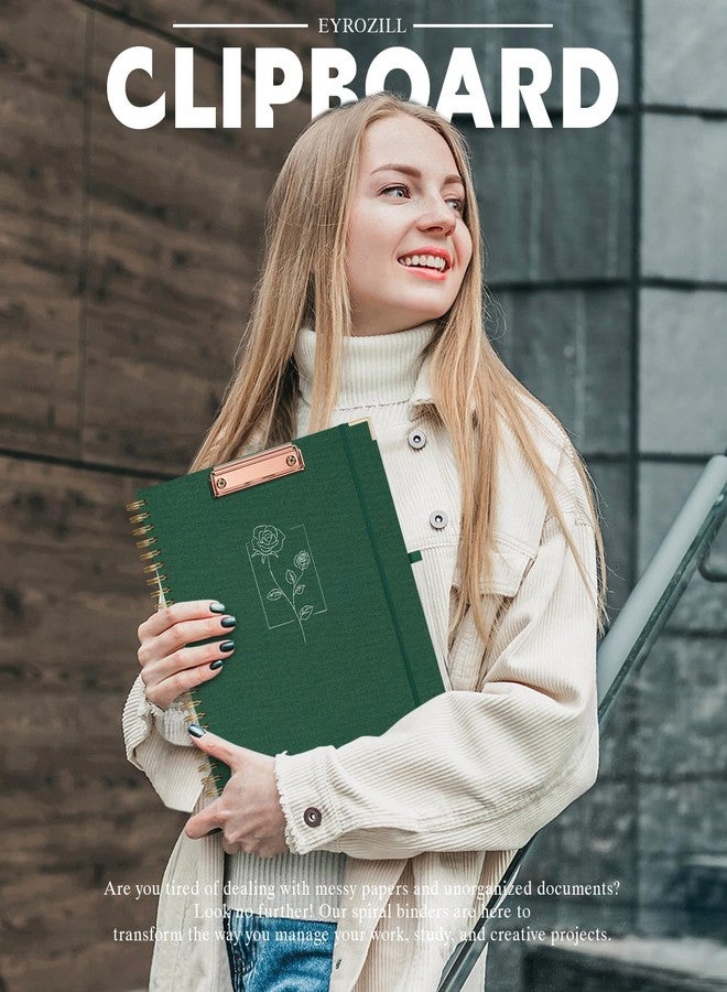 EYROZILL Clipboard with Storage, Clipboard Folio with Refillable Lined Notepad, Spiral Clipboards for Letter Size with 5 Folders and 10 Pockets, Cute Clip Board for Office, 8.5'' x 11'' (Dark Green) - Image 2