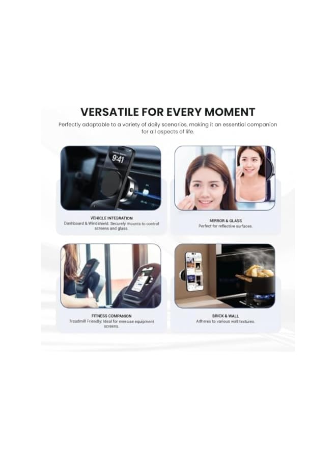 S-TOP 2025 Multi-Scenario Magnetic Phone Holder | Vacuum Suction Cup Mount for Car, Mirror, Kitchen & Desk | 360° Foldable Design Compatible with iPhone & All Smartphones (Sleek Black) - Image 2