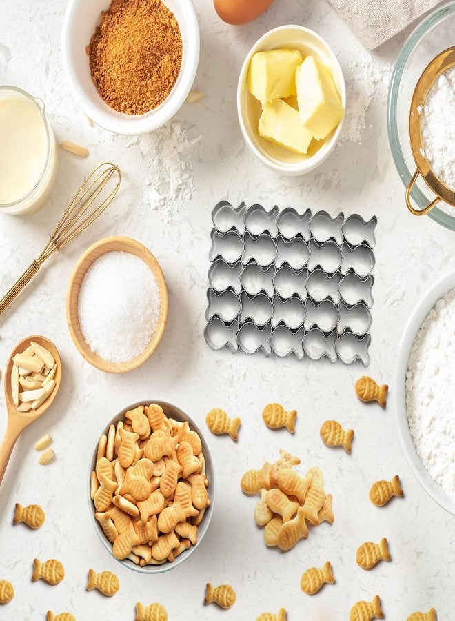Ninehaoou Gold Fish Cracker Cutter,25 Cavity Cookie Cutter,Mini Cookie Molds with Cleaning Brush,non-stick Dough, Stainless Steels Mold for Baking - Image 3